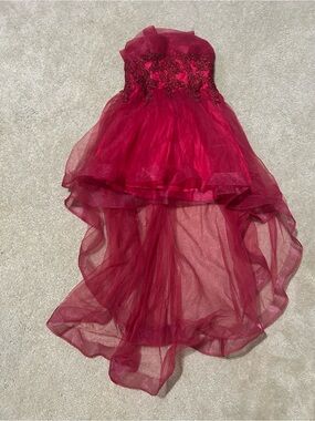 Girls Red Tulle High-Low Party Dress